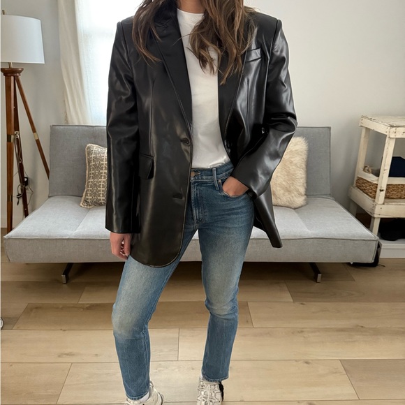 NWOT Black Faux Leather Oversized Blazer - Picture 1 of 9